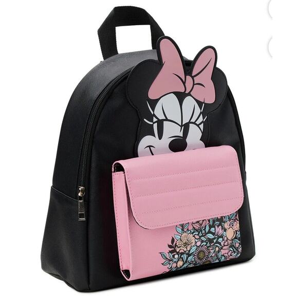 Bioworld Disney Minnie Mouse Black & Pink Graphic Mini Backpack, NWT Bow Floral - Picture 1 of 5